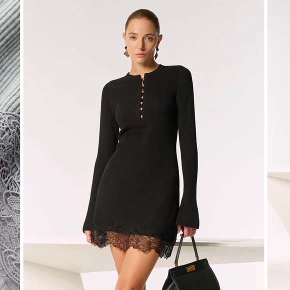 Commense Wool Blend Lace Hem Metal Button Mini Dress Size Medium - Picture 1 of 6